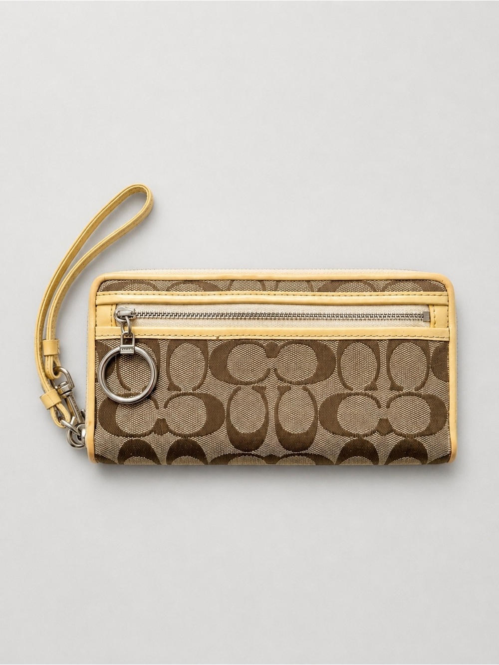 Coach Vintage Signature Canvas Wristlet Wallet in Tan and Yellow
